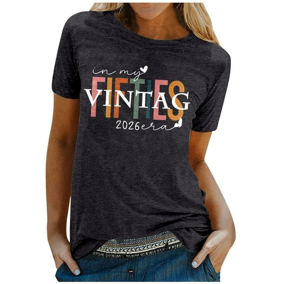Arlun 50th Birthday Gift for Women Vintage 1976 T-Shirts for Her Letter Print Retro Bd Party Tops Casual Round Neck Short Sleeve Tees Lightweight Soft Cozy Fashion Outfits Grey XXL