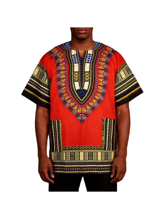 African Traditional Patterns Oversized T-Shirts for Men Women Funny Festival Boho Print Graphic Short Sleeve Summer Tees Unisex Lightweight Loose Comfy V-Neck Casual Tops 1-Red XXXXXXL