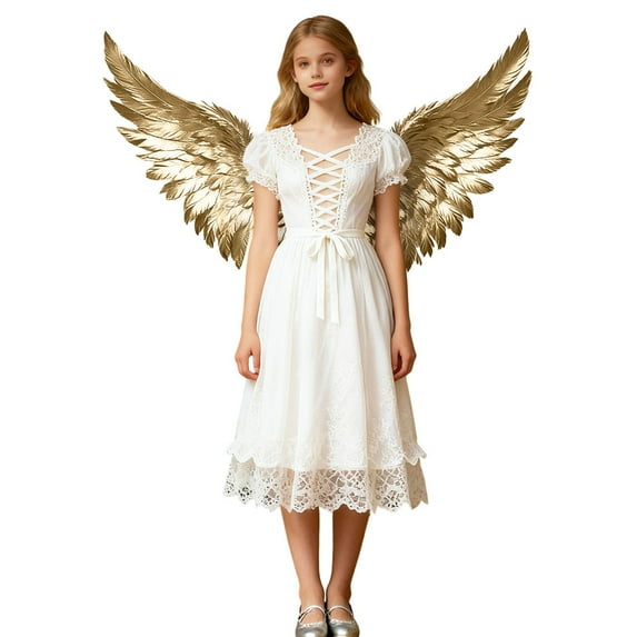 Arlun Angel Wings, Fairy Angel Gold Wings Fancy Dress Cos for Adult Women Girls Performance Halloween Carnival Christmas Birthday Party Gold 51.97*12.6in