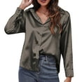 thumbnail image 1 of Arlun Artificial Silk Long Sleeve Shirts for Women 2025 Loose Fit Button down Lapel Satin Shirt Dressy Casual Lightweight Soft Comfy Solid Color Blouse Tops Dark Gray XXL, 1 of 6