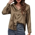 thumbnail image 1 of Arlun Artificial Silk Long Sleeve Shirts for Women 2025 Loose Fit Button down Lapel Satin Shirt Dressy Casual Lightweight Soft Comfy Solid Color Blouse Tops Khaki XXL, 1 of 6