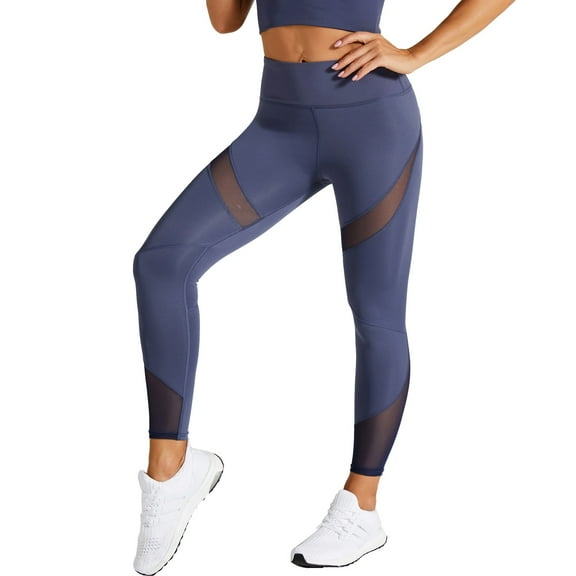 Arlun Athletic Leggings for Women Stretch High Waisted Mesh Yoga Tights Running Compression Tummy Control Ankle Pants Comfort Breathable Pant Dark Blue M