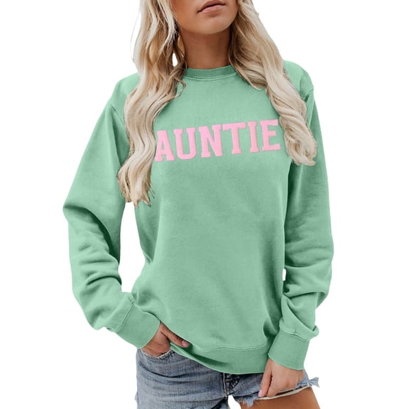 Arlun Auntie Sweatshirts for Women Cool Aunt Drop Shoulder Loose Comfy Casual Sweatshirt Spring Winter Crewneck Long Sleeve Pullover Tops Fashion Clothes Funny Gifts for Aunt Mint Green XL
