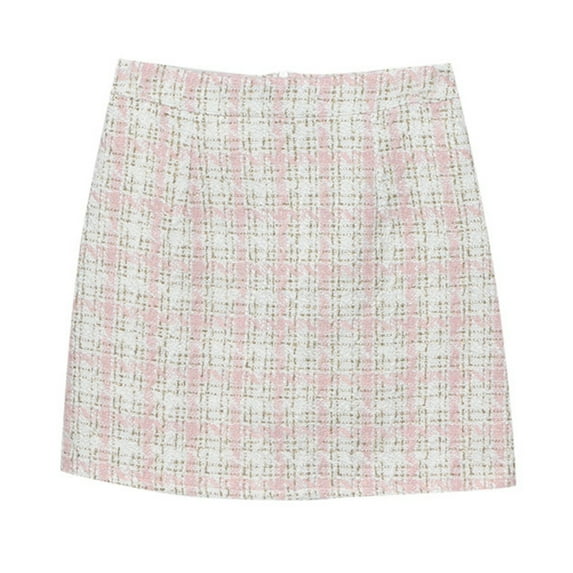 Arlun Autumn and Winter Vintage Plaid Mini Skirts Women's High-Waist Zipper up Pencil Skirt with Base Layer Elegant Soft Comfort Thin Skirts 2025 Fashion Outfits Pink M