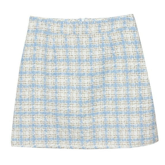 Arlun Autumn and Winter Vintage Plaid Mini Skirts Women's High-Waist Zipper up Pencil Skirt with Base Layer Elegant Soft Comfort Thin Skirts 2025 Fashion Outfits Sky Blue XL
