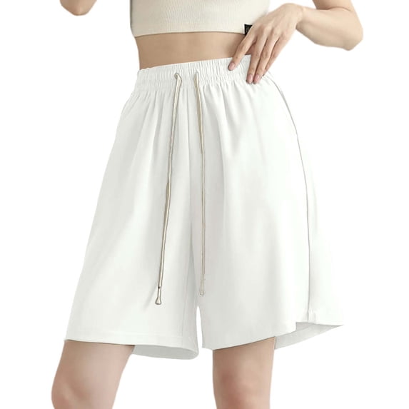 Arlun Baggy Sweat Shorts for Women Casual Wide Leg Knee Length Workout Five Point Elastic High Waist Basic Solid Color Shorts Comfortable Summer Spring Everyday Wear White XL