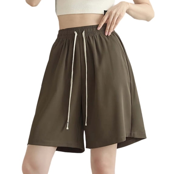Arlun Baggy Sweat Shorts for Women Casual Wide Leg Knee Length Workout Five Point Elastic High Waist Basic Solid Color Shorts Comfortable Summer Spring Everyday Wear Brown S