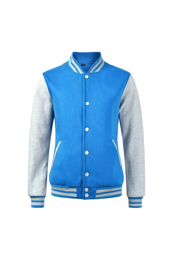 Baseball Jackets for Women 2025 Long Sleeve Button down Casual Letterman Bomber Jackets with Pockets Stand Collar Loose Comfortable Fall Winter Sports Outerwear Sky Blue XL