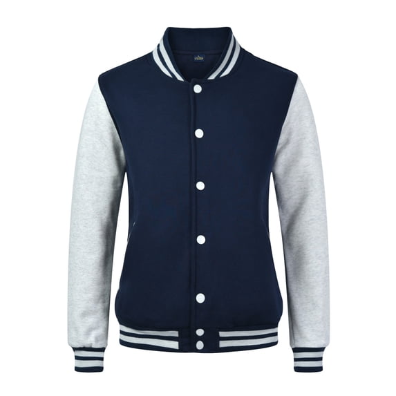 Arlun Baseball Jackets for Women 2025 Long Sleeve Button down Casual Letterman Bomber Jackets with Pockets Stand Collar Loose Comfortable Fall Winter Sports Outerwear Navy M