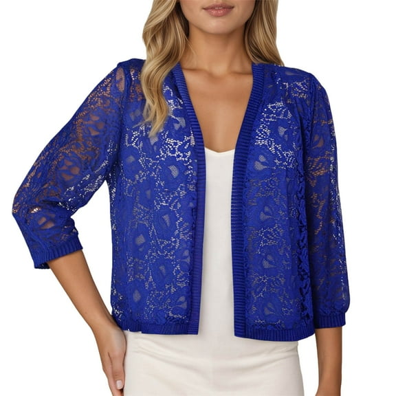 Arlun Black Lace Cardigans for Women 3/4 Sleeve Knit Open Front Elegant Lightweight Casual Tops Basic Solid Color Thin Breathable Fall Fashion Outwear for Daily Wear Blue M
