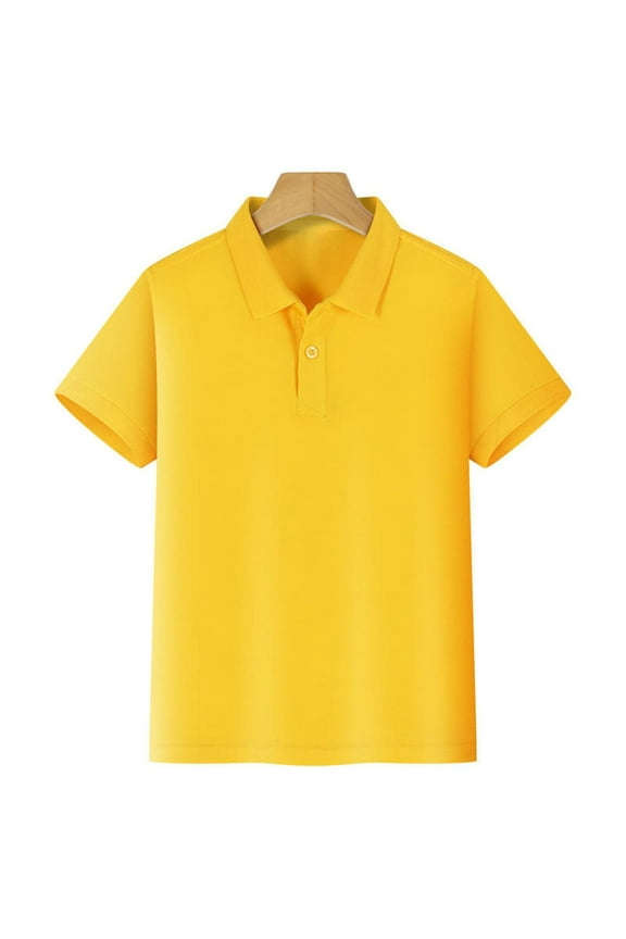 Boys Girls Big School Uniform Shorts Sleeve T Shirt Button Closure Soft Comfortable Polo Shirts Thin Breathable Solid Color Pullover Tops 4-12 Years Yellow XL