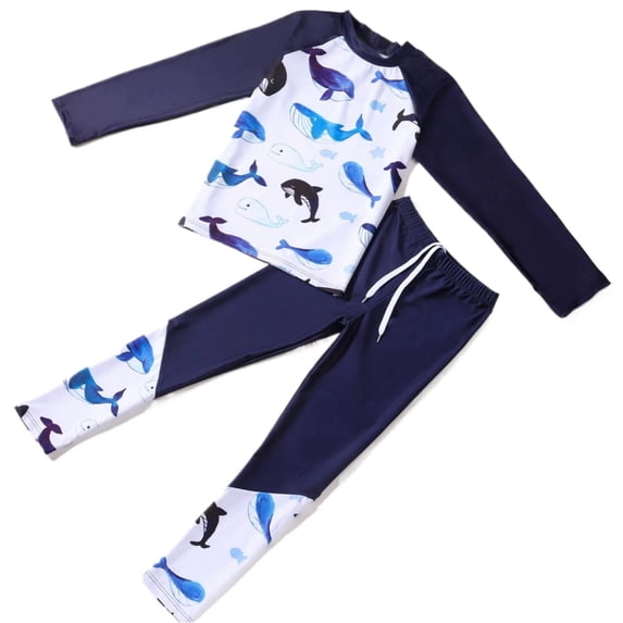 Arlun Boys Long Sleeve and Long Pants Rash Guard Swimwear Upf 50+ Sun Two Piece Separates Swim Suits for Beach Pool Comfortable Quick-Dry Printed Bathing Sets White2 7-8 Years