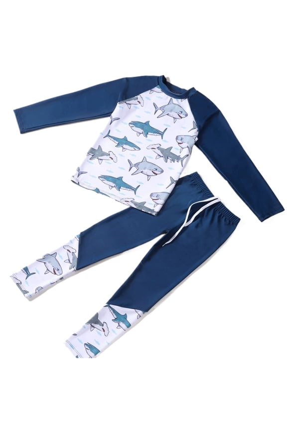 Boys Long Sleeve and Long Pants Rash Guard Swimwear Upf 50+ Sun Two Piece Separates Swim Suits for Beach Pool Comfortable Quick-Dry Printed Bathing Sets White1 3-4 Years