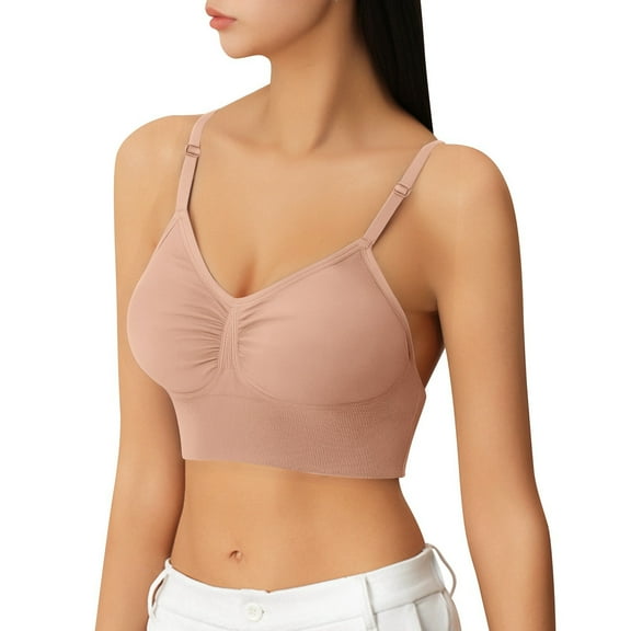 Arlun,Bras for Women with Support Comfortable Sports Bras No Underwire Seamless Soft Breathable Everyday Bras Women's Simple Casual Bralettes for All Season Beige XL