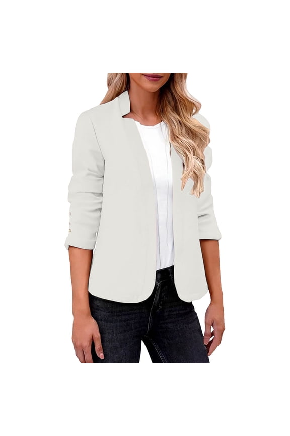 Business Casual Cardigan for Women Fall Open Front Long Sleeve Formal Work Suit Jacket Plus Size Solid Color V-Neck Lightweight Fitted Dressy Outerwear