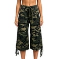 thumbnail image 1 of Arlun Capri Pants for Women Summer Wide Leg Drawstring Mid Waist Camo Cargo Pants with with Style Pockets 2026 Casual Fashion Print Loose Fit Cropped Trousers 1-Dark Green XL, 1 of 4
