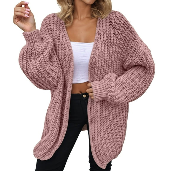 Arlun Cardigan Sweater for Women Fall Winter 2025 Trendy Waffle Knit Loose Open Front Dressy Cardigans Soft Cozy Warm Outwear for Work Casual Wear Pink L