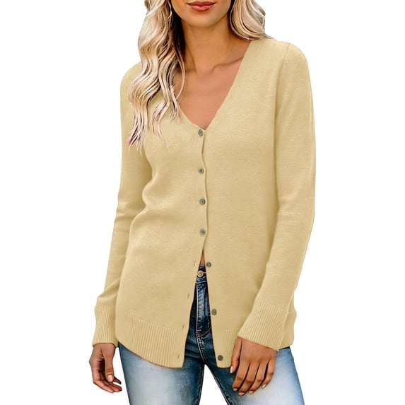 Arlun Cardigan Sweaters for Women Lightweight V-Neck Long Sleeve Knit Tops Casual Dressy Open Front Button down Cardigans Elegant Pure Color Fitted Outerwear