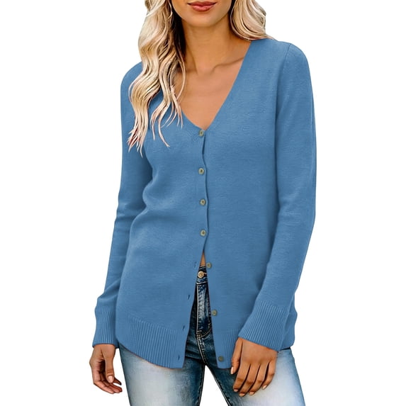 Arlun Cardigan Sweaters for Women Lightweight V-Neck Long Sleeve Knit Tops Casual Dressy Open Front Button down Cardigans Elegant Pure Color Fitted Outerwear
