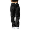 thumbnail image 1 of Arlun,Cargo Pants for Women High Waisted Wide Leg Casual Pants Y2k Streetwear Solid Color Straight Leg Baggy Lounge Trousers with Multiple Pockets Black XS, 1 of 4