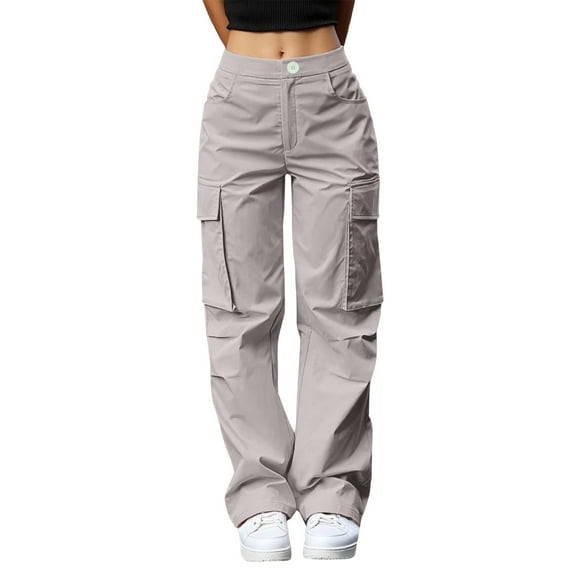 Arlun,Cargo Pants for Women High Waisted Wide Leg Casual Pants Y2k Streetwear Solid Color Straight Leg Baggy Lounge Trousers with Multiple Pockets Pink XS