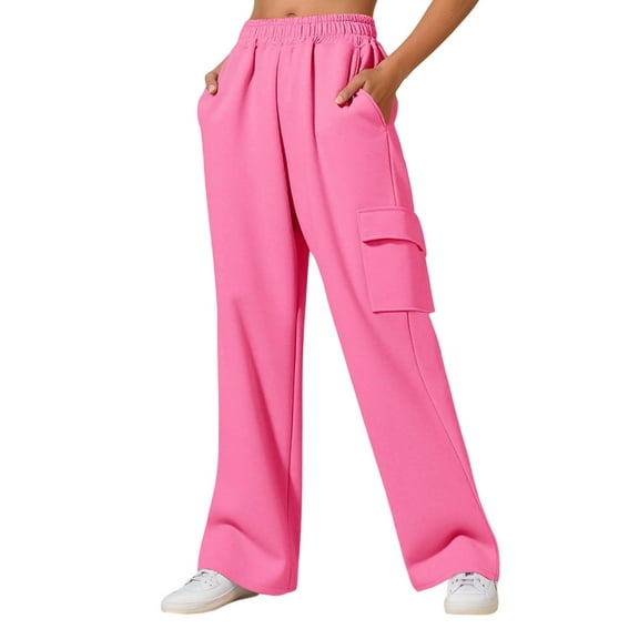 Arlun Cargo Sweatpants for Women Casual High Waisted Drawstring Wide Leg Sweat Pants Oversized Comfy Athletic Baggy Joggers Trousers with Pockets Pink M
