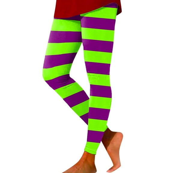 Arlun Carnival Leggings for Women Tummy Control High Waisted Stretchy Tight Pants Fashion Colorful Striped Geometric Printed Slim Fit Straight Casual Yoga Fitness Leggings Purple XL