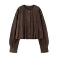 thumbnail image 1 of Arlun Casual Faux Suede Leather Jackets for Women Cropper Button down Lightweight Bomber Jacket Fall Fashion Long Sleeve Gathered Hem Coat Outerwear for Daily Street Style Coffee S, 1 of 7
