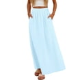 thumbnail image 1 of Arlun Casual Long Pleated Skirt for Women Elegant Eyelet Solid Color Flowy Summer Maxi Skirts Elastic High Waist Simple Stylish Beach Vacation Skirt Comfort for Everyday Wear Light Blue XXL, 1 of 6