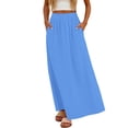 thumbnail image 1 of Arlun Casual Long Pleated Skirt for Women Elegant Eyelet Solid Color Flowy Summer Maxi Skirts Elastic High Waist Simple Stylish Beach Vacation Skirt Comfort for Everyday Wear Blue XXL, 1 of 6