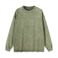 thumbnail image 1 of Arlun,Casual Loose Fit T Shirts for Women Trendy Wash Round Neck Long Sleeve Tee Shirts Womens Baggy Comfortable Heavyweight Street Style Tops Army Green L, 1 of 2