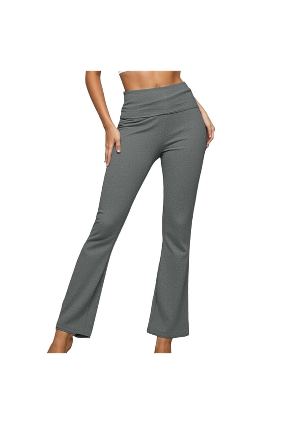 Casual Stretchy Yoga Pants for Women High Waisted Flare Leggings Foldover Waistband Pants Thin Comfortable Soft Breathable Slim Fit Pure Sports Trousers GY2 XS