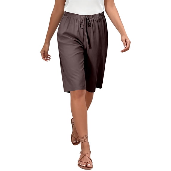 Arlun Casual Summer Womens Five Point Pants Elastic Waist Soft Comfort Lightweight Breathable Knee Length Trousers for Outdoor Travel and Activities Coffee S