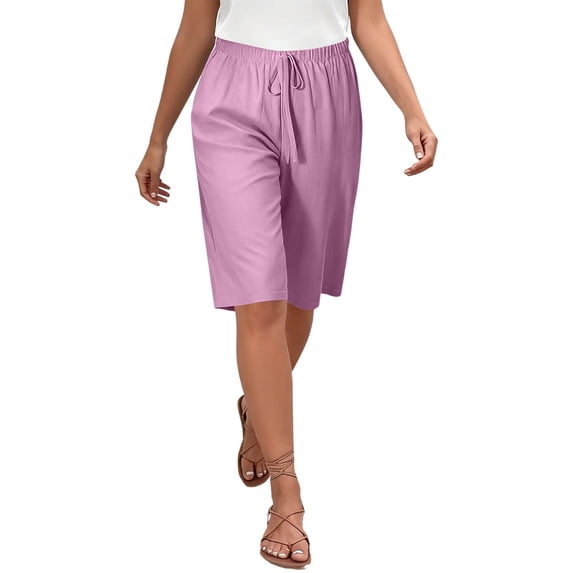 Arlun Casual Summer Womens Five Point Pants Elastic Waist Soft Comfort Lightweight Breathable Knee Length Trousers for Outdoor Travel and Activities Pink M
