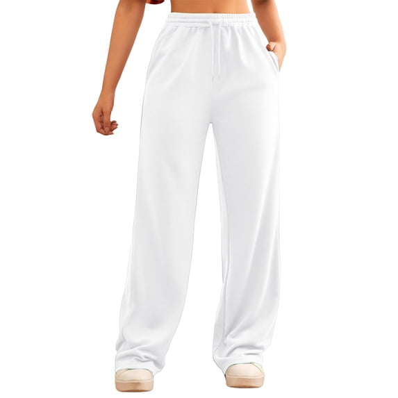 Arlun Casual Sweatpants for Women High Waist Drawstring Straight Leg Baggy Joggers Workout Comfy Breathable Loose Basic Solid Color Wide Leg Trousers with Pockets White M