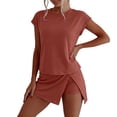 thumbnail image 1 of Arlun Casual Workout Sets for Women Summer 2 Piece Outfit Sets Round Neck Short Sleeve Matching Lined Split Athletic Skorts Loose Soft Comfort for Sports Leisure and Daily Wear Brick Red XXL, 1 of 7