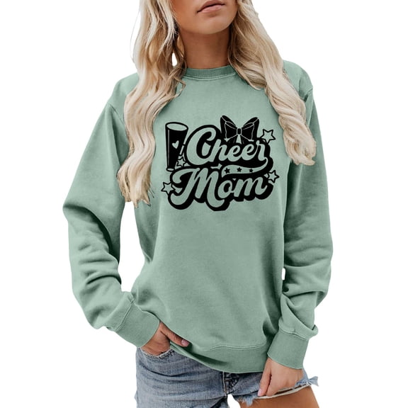 Arlun Cheer Mom Crewneck Sweatshirts Gift for Mom Long Sleeve Crewneck Pullover Tops Fashion Funny Graphic Comfortable Soft Stylish Daily Wear Sweatshirt Green XL