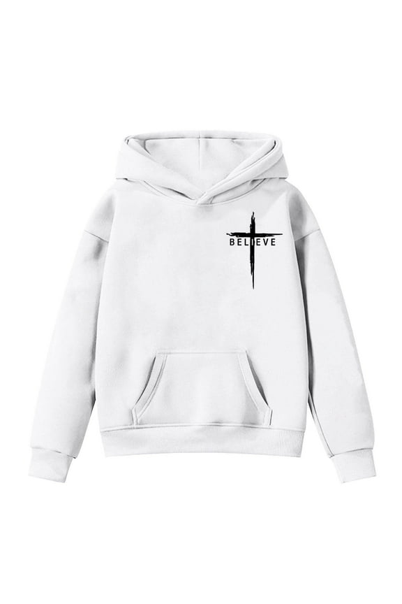 Christian Hoodies For Girls Christian Cross Graphic Hooded Sweatshirts Long Sleeve Baggy Soft Comfortable Pullover Tops With Pockets White 13-14 Years
