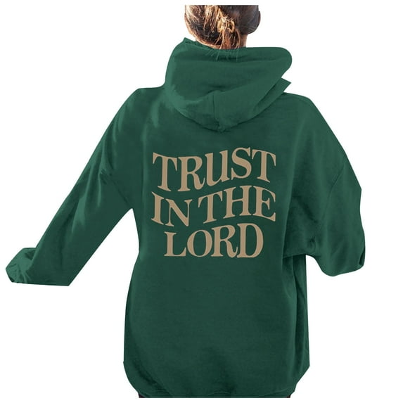 Arlun Christian Hoodies for Women Plus Size Letter Graphic Printed Hooded Sweatshirts Loose Cozy Drop Shoulder Long Sleeve Pullovers Tops with Pocket Fashion 2025 Dark Green XL