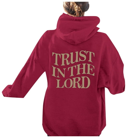 Arlun Christian Hoodies for Women Plus Size Letter Graphic Printed Hooded Sweatshirts Loose Cozy Drop Shoulder Long Sleeve Pullovers Tops with Pocket Fashion 2025 Red S