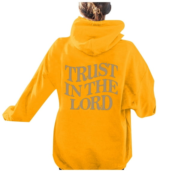 Arlun Christian Hoodies for Women Plus Size Letter Graphic Printed Hooded Sweatshirts Loose Cozy Drop Shoulder Long Sleeve Pullovers Tops with Pocket Fashion 2025 Yellow XL