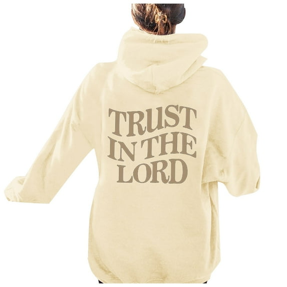 Arlun Christian Hoodies for Women Plus Size Letter Graphic Printed Hooded Sweatshirts Loose Cozy Drop Shoulder Long Sleeve Pullovers Tops with Pocket Fashion 2025 Beige M