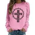 thumbnail image 1 of Arlun Christian Sweatshirt for Women Jesus Faith Trendy Leopard Cross Graphic Printed Pullover Tops Long Sleeve Crewneck Loose Cozy Religious Cute Y2K Sweatshirt Pink L, 1 of 4