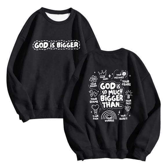 Arlun Christian Sweatshirts for Women Jesus God Faith Letter Printed Thin Sweatshirts Inspirational Religious Graphic Hoodless Loose Comfy Long Sleeve Crewneck Pullover Tops Black M