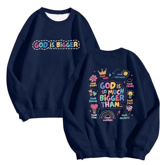 Arlun Christian Sweatshirts for Women Jesus God Faith Letter Printed Thin Sweatshirts Inspirational Religious Graphic Hoodless Loose Comfy Long Sleeve Crewneck Pullover Tops Dark Blue S