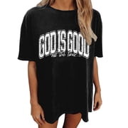 Arlun Christian T Shirts for Women God Is Good All the Time Letter Print Shirt Oversized Jesus Religious Faith Inspirational Short Sleeve Tees Bible Verse Crewneck Loose Casual Tops Black XXL