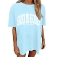 thumbnail image 1 of Arlun Christian T Shirts for Women God Is Good All the Time Letter Print Shirt Oversized Jesus Religious Faith Inspirational Short Sleeve Tees Bible Verse Crewneck Loose Casual Tops Light Blue XXXL, 1 of 4