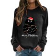 thumbnail image 1 of Arlun Christmas Crewneck Sweatshirts for Women Cute Back Cat String Lights Graphic Hoodless Pullovers Comfy Loose Long Sleeve Xmas Tops 2025 Fall Winter Outfits Black2 L, 1 of 4