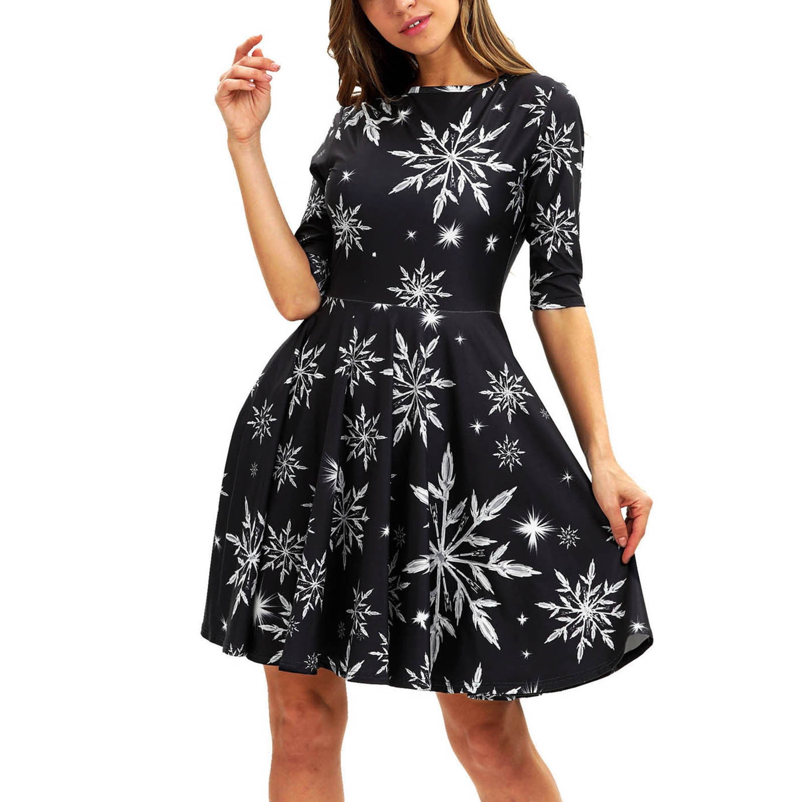 Arlun Christmas Dresses for Women Trendy Crewneck Half Sleeve Pleated — free download