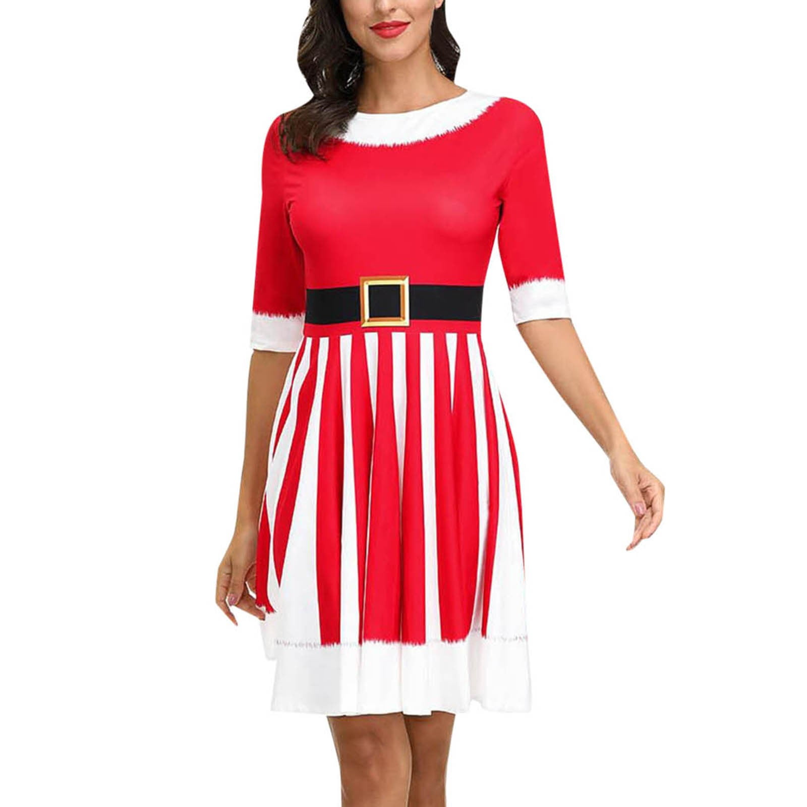 Arlun Christmas Dresses for Women Trendy Crewneck Half Sleeve Pleated — free download